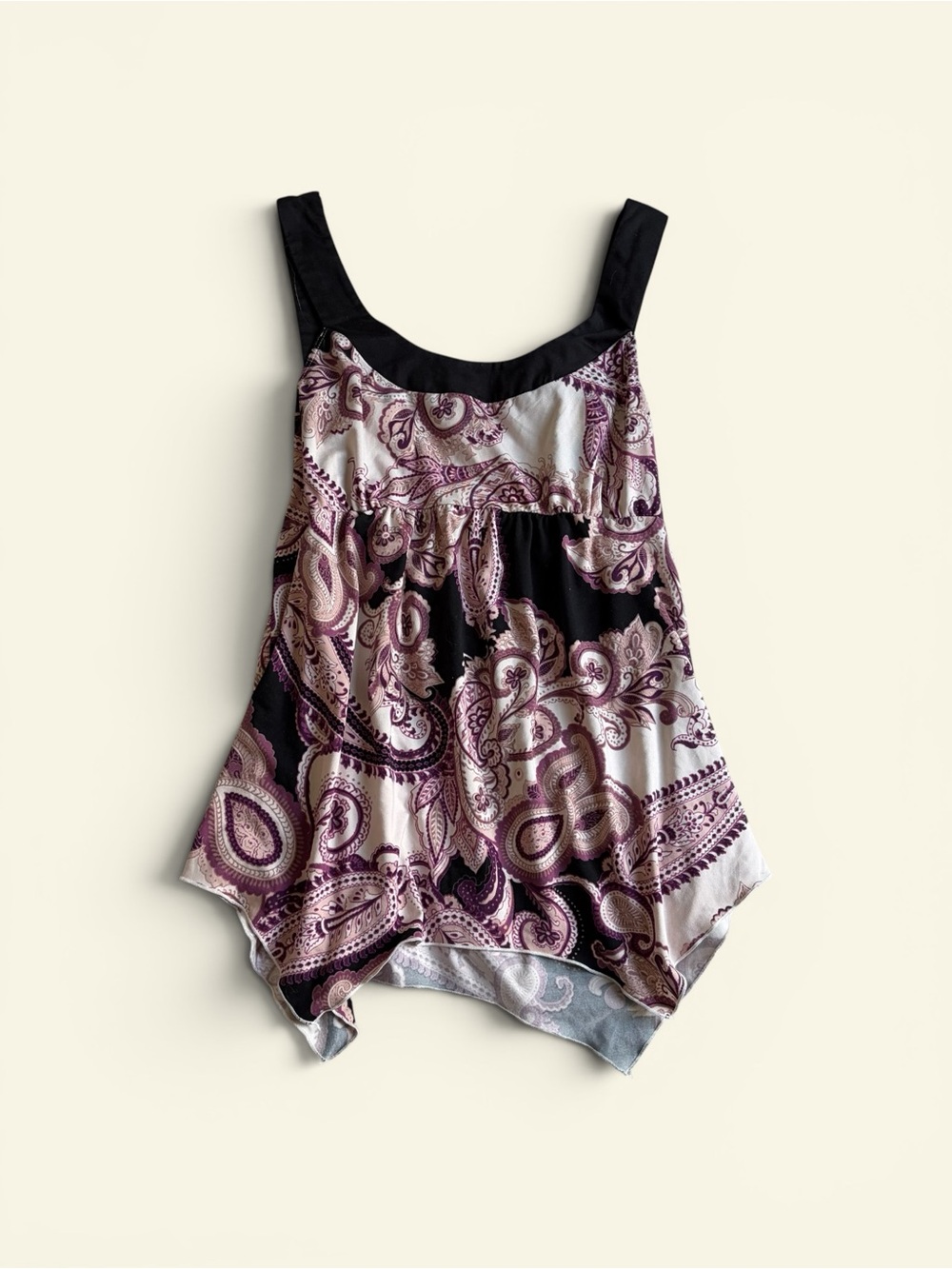 Vintage Y2K Linea Donatella Paisley Babydoll Tank Top Purple Handkerchief Hem S